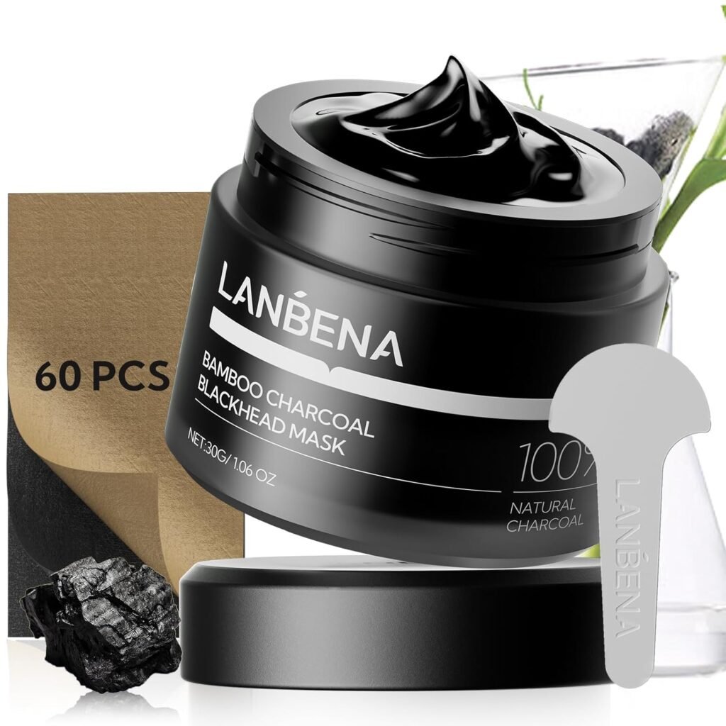 LANBENA Blackhead Remover, Bamboo Charcoal Blackhead Mask Deep Cleansing Peel off Mask & 60Pcs Nose StripsBlack Heads Remover from Face