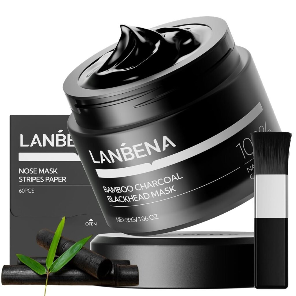 LANBENA Upgraded 2.0 Bamboo Charcoal Blackhead Remover Mask – 60 Nose Strips, Peel off & Purify Pores, Deep Cleanse for All Skin Types